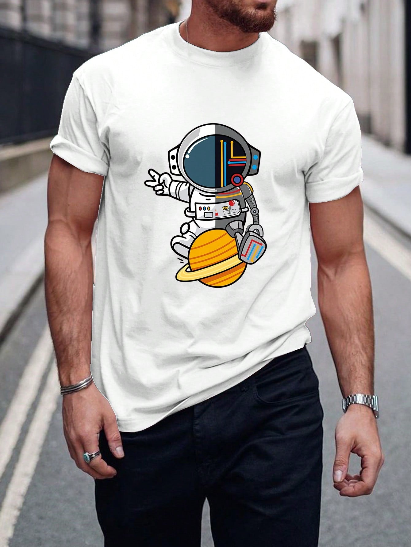 Manfinity Hypemode Men Cotton Astronaut Print Tee